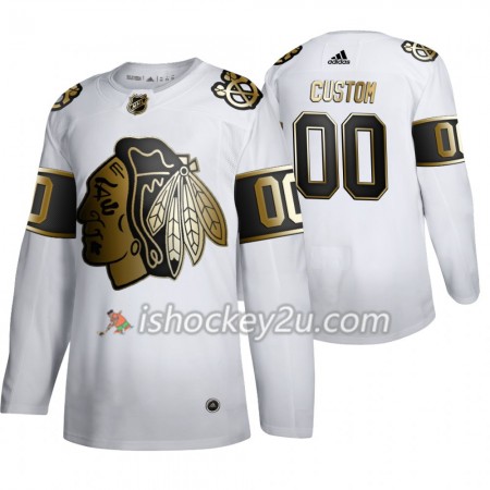 Mænd NHL Chicago Blackhawks Trøje Tilpasset Adidas 2019-20 Golden Edition Hvid Authentic Mænd NHL Chicago Blackhawks Trøje Tilpasset Adidas 2019-20 Golden Edition Hvid Authentic